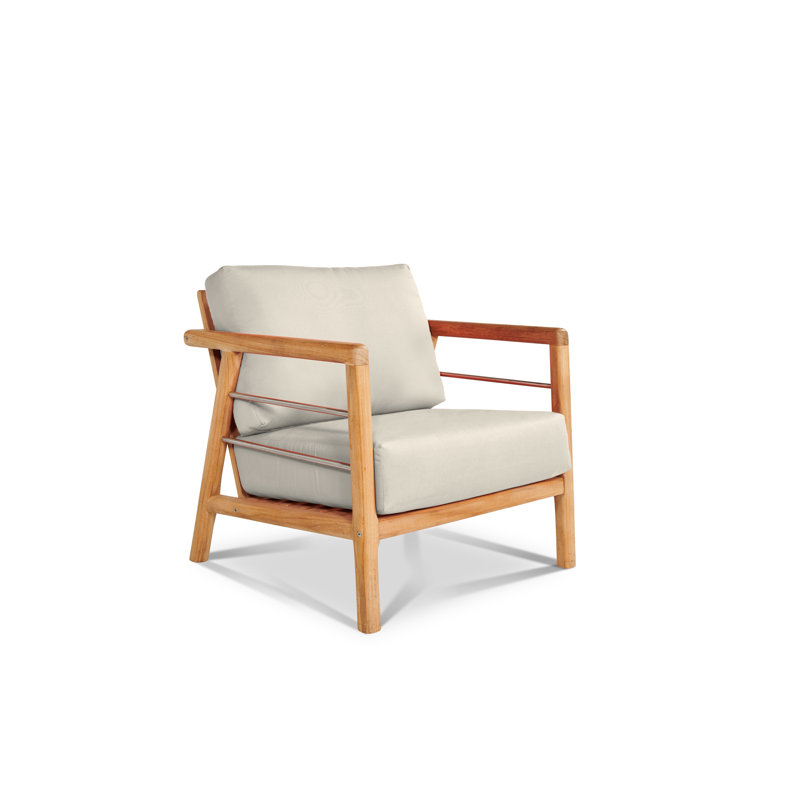 Fauteuil club d'extérieur en teck Goronwy Aalto, Toile Toile Toile Sunbrella®, Naturel sablé
