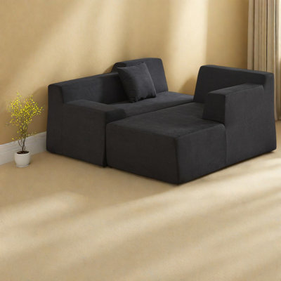 Space-saving L-shaped Corduroy Sofas, Black With High Back For Home