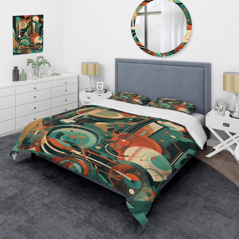 Ensemble de housse de couette en microfibre / polyester vert et orange Mid Century Innovations IV Bedding