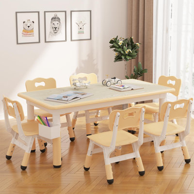 Kids Table And 6 Chair Set With Storage Box, Height Adjustable Toddler Table by Zoomie Kids