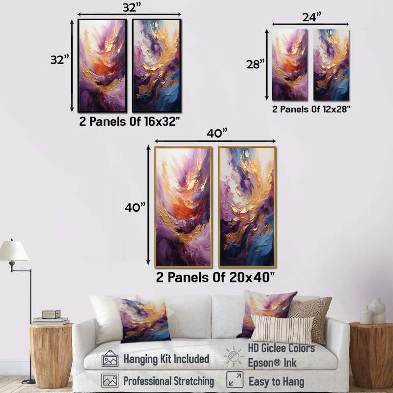 Ensemble de salon Golden Fushia Surge, H 28 po x l 25 po, Toile tendue