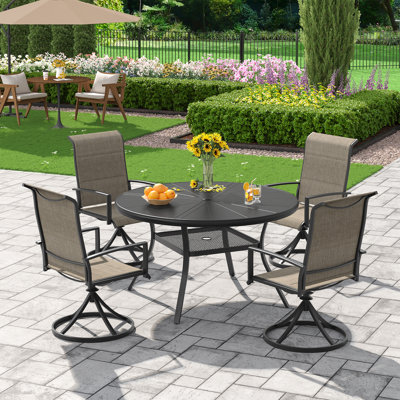 4-Person Outdoor Round Dining Set With Swivel Chairs