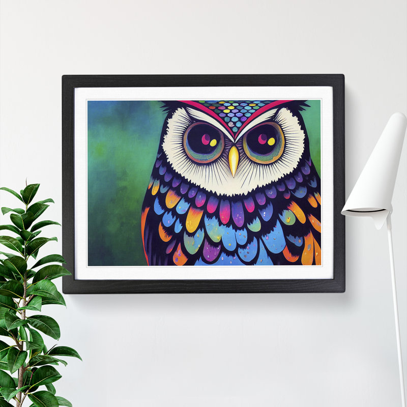 Colourful Owl Art Vol.2 - Framed Print, 25cm H x 34cm W x 2cm D, Black Framed