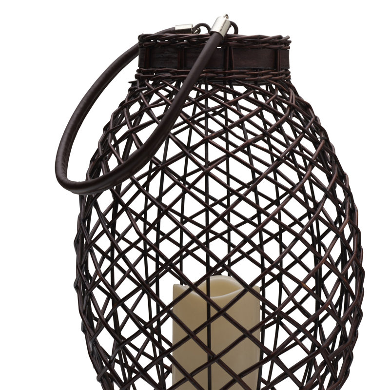 Elements 2 Piece Rattan Tabletop Lantern Set with Candle Included