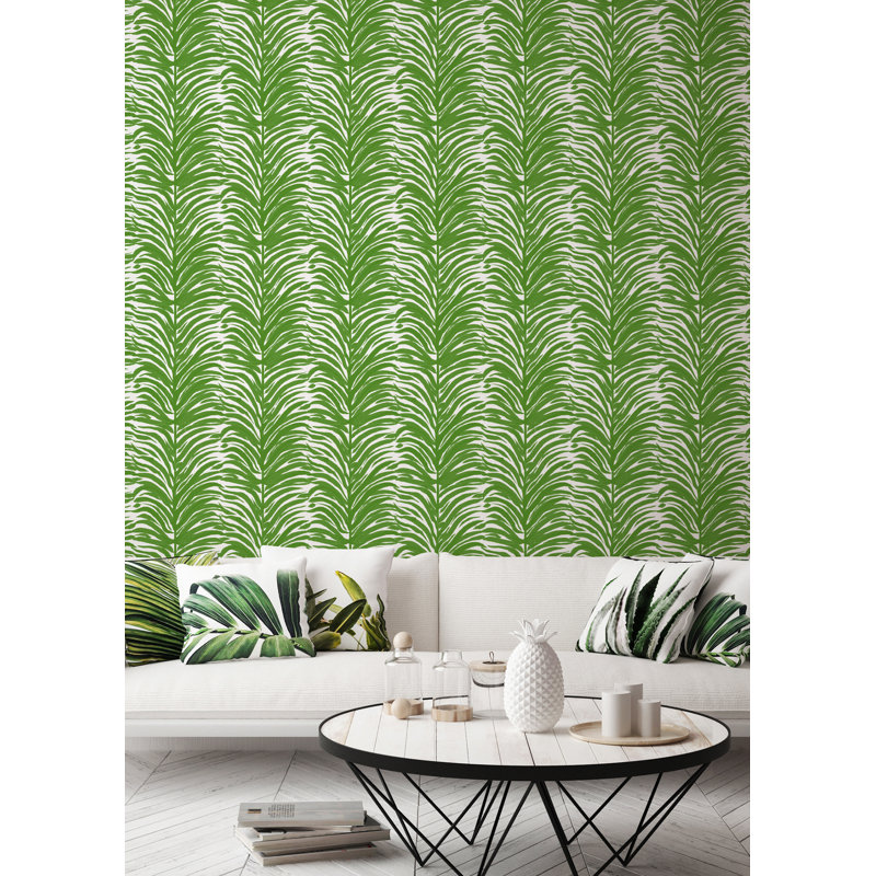 Deco Fern 10' L x 24" W Peel and Stick Wallpaper Roll, Basil, Non-pasted