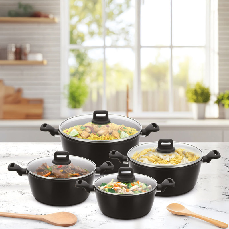 ZOYA 8 - Piece Non-Stick Cookware Set, Black