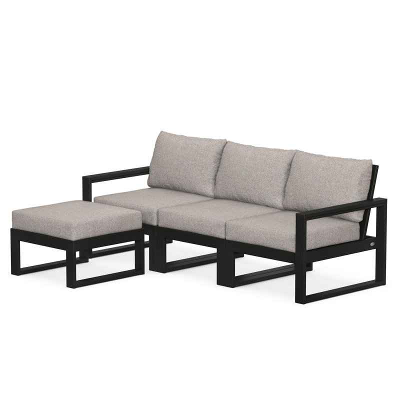 POLYWOOD EDGE Modular Deep Seating Set with Ottoman, Weathered Tweed, Black