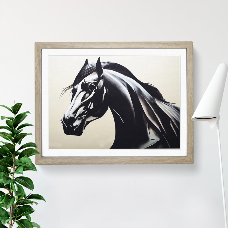 XH1022-9002X The Striking Horse - Single Picture Frame Print, 34cm H x 46cm W x 2cm D, Oak Framed