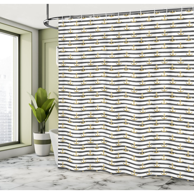 Nautical Anchor Striped Waterproof Fabric Shower Curtain