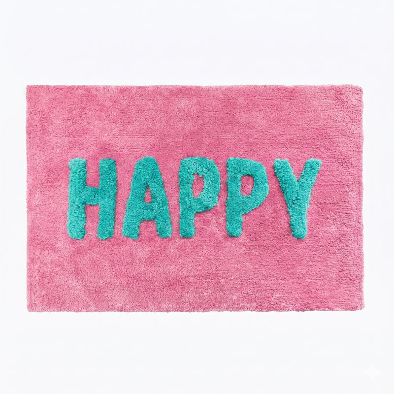 Happy Slogan Rectangle Bath Mat, Pink
