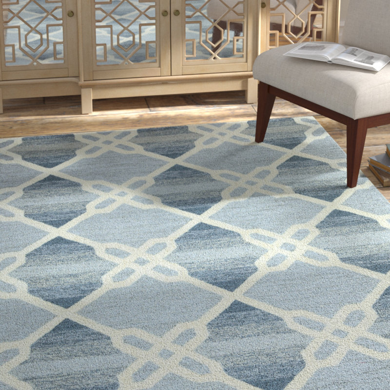 Tapis bleu / gris / ivoire en laine touffeté à la main Anaisabel, Rectangle 8 pi x 10 pi