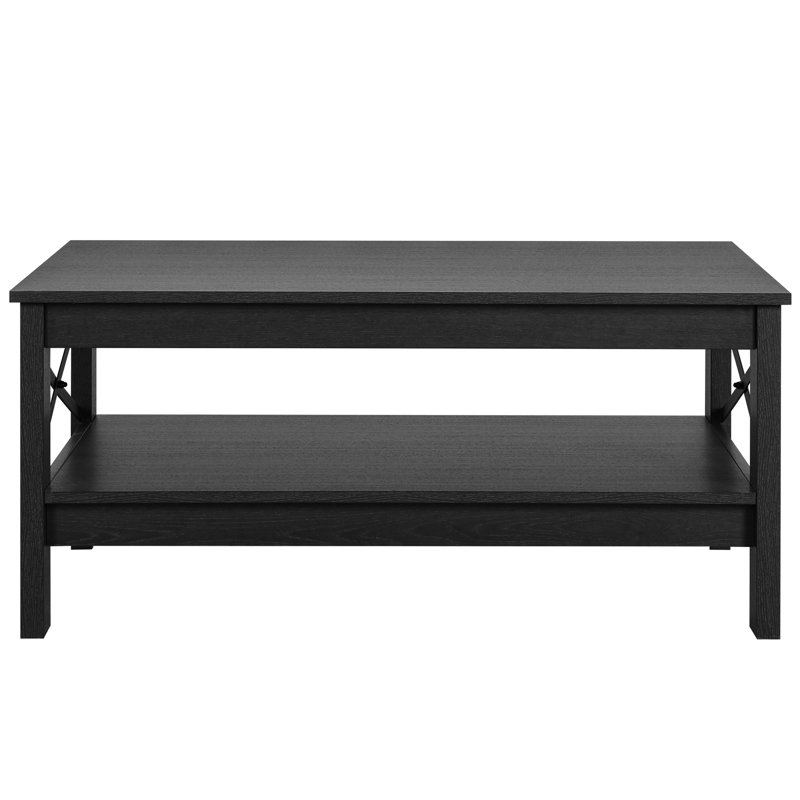O'Kean 39" Rectangular Coffee Table with Storage For Living Room, Black, Black