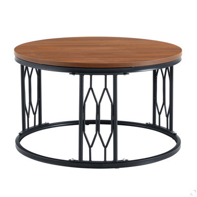 Round MDF Coffee Table, 27.5-Inch Diameter. A Round Coffee Table For The Living Room Featuring A Rustic Industrial Design, With Sturdy Metal Frame Legs And Easy Assembly.