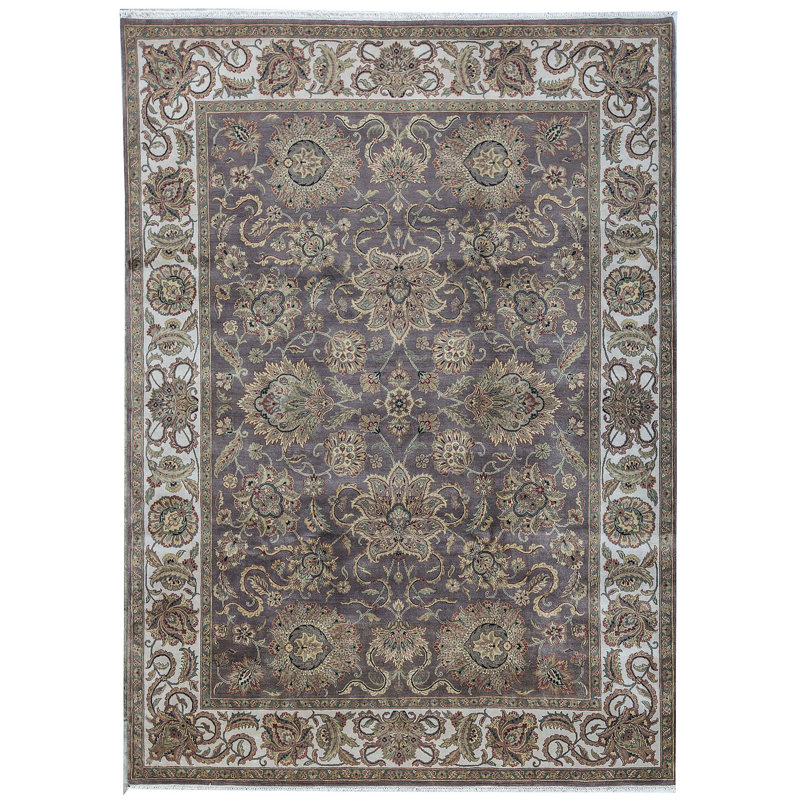 Tapis brun et ivoire de haute qualité noué à la main