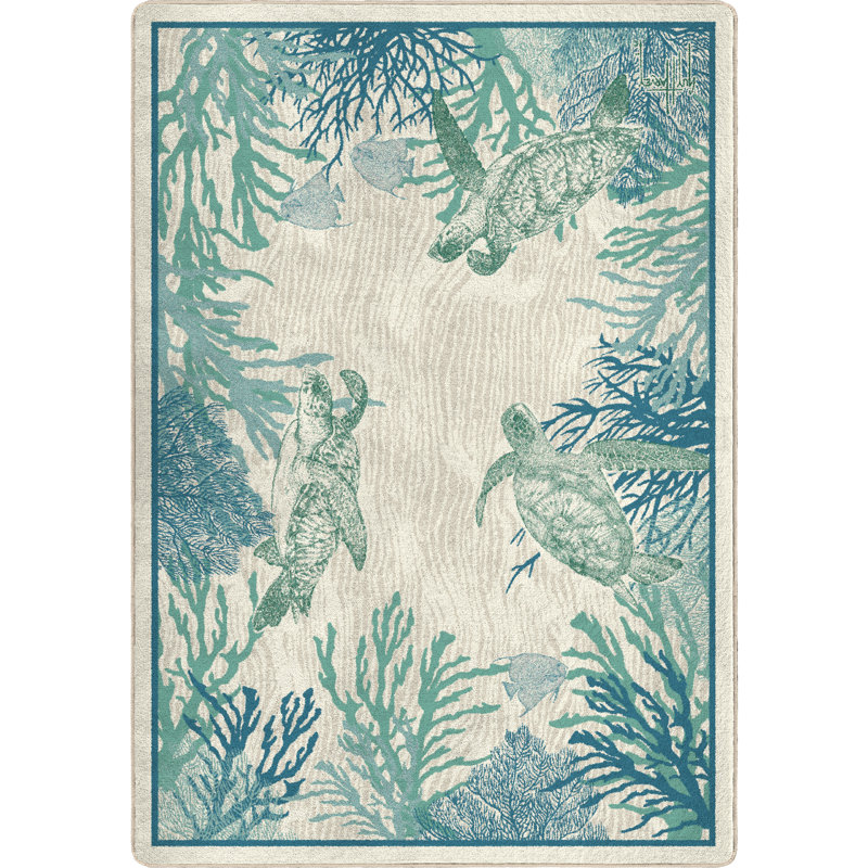 Guy Harvey Turtle Coral Area Rug, Rectangle 3'10" x 5'4"