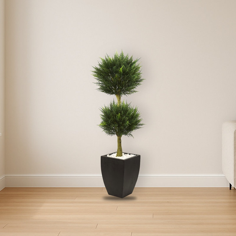 Cypress Topiary Artificial Tree with Black Planter