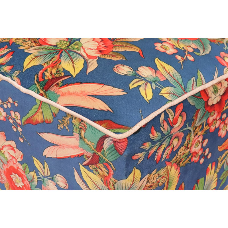 Repose-pieds carré en velours floral de 15 po de large Koralie
