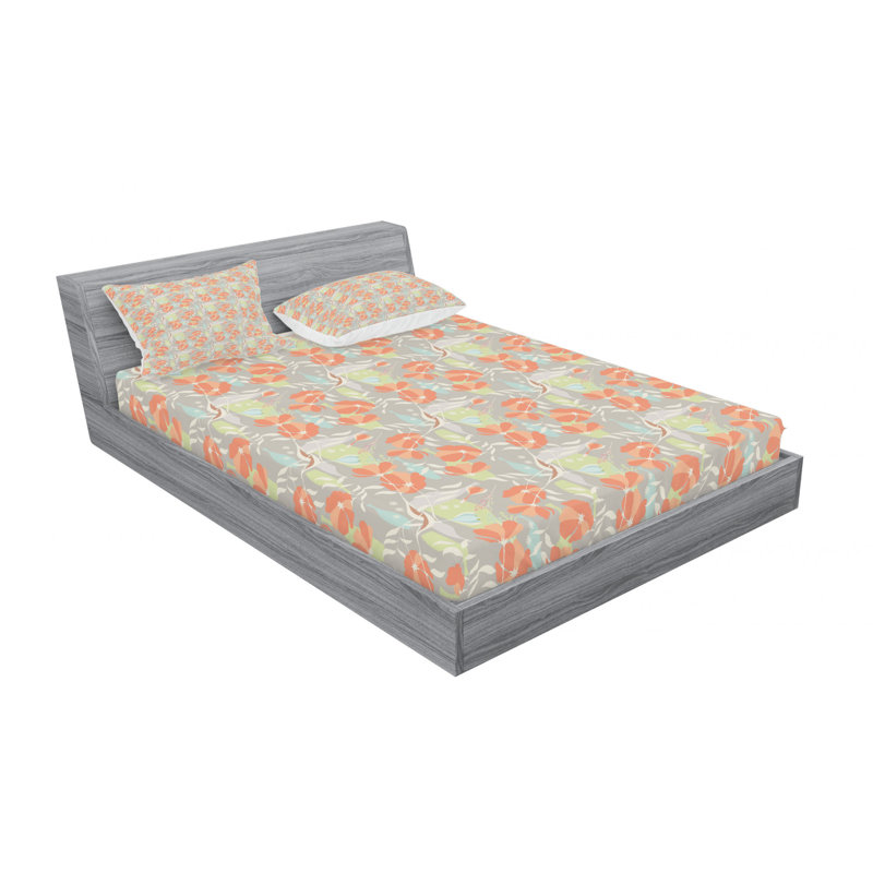 Microfiber Floral Fitted Sheet, Queen Fitted Sheet with 2 Pillowcases