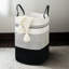 Large Woven Laundry Basket With Leather Handles, Eco-Friendly Cotton Storage Hamper For Bedroom And Living Room, Space-Saving Foldable Design For Home Organization