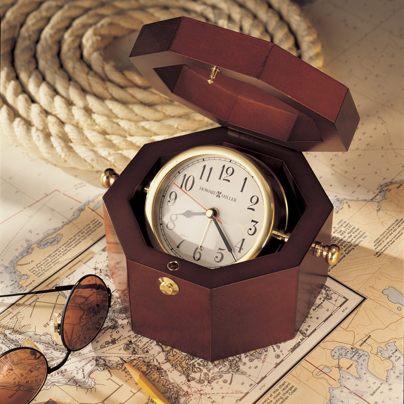 Weather and Maritime Traditional Analog Quartz Alarm Tabletop Clock in Glossy Rosewood