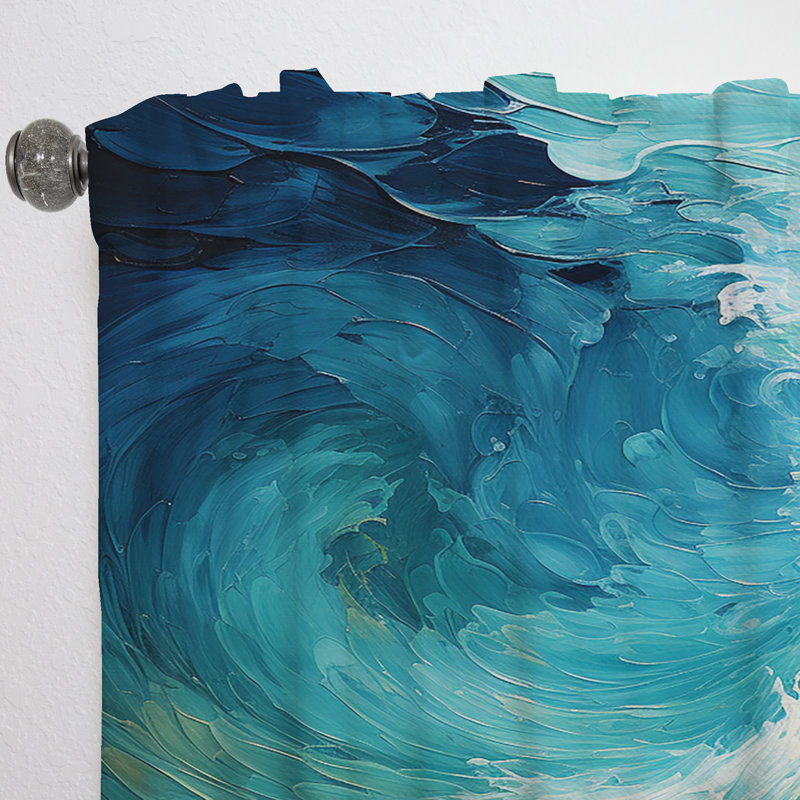 Rideau obscurcissant bleu turquoise et blanc Turen Serenity Swirl II - 1 panneaux, L 52 po x L 108 po