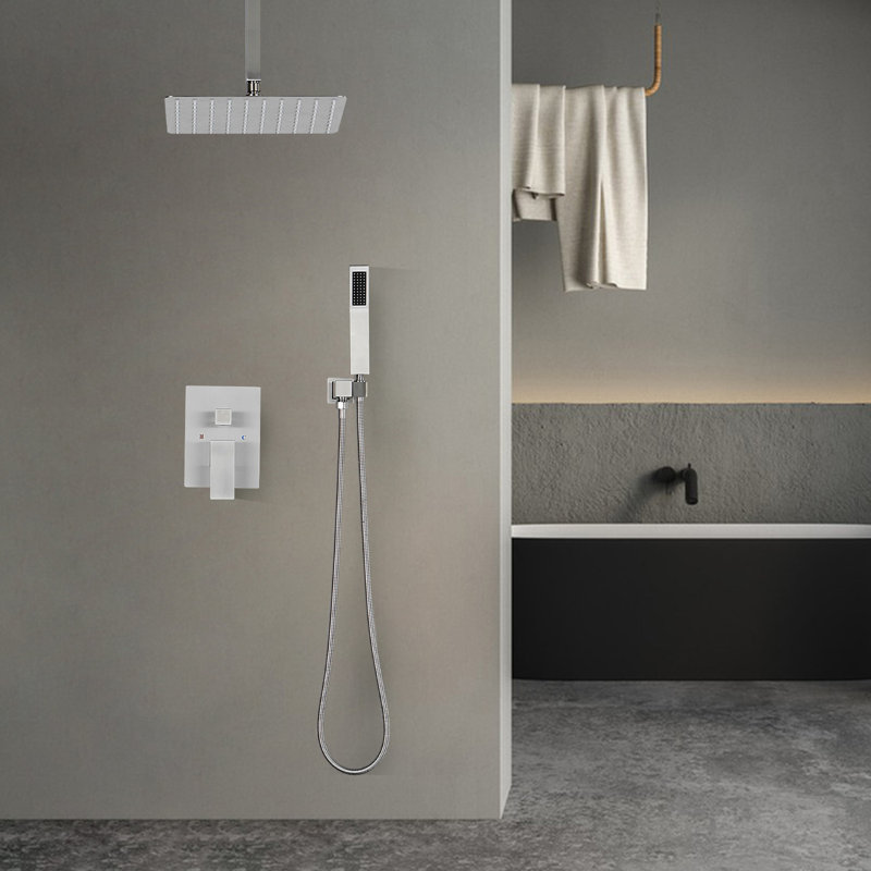 Luxury Ceiling-Mounted Rainfall Complete Shower System, Nickel brossé