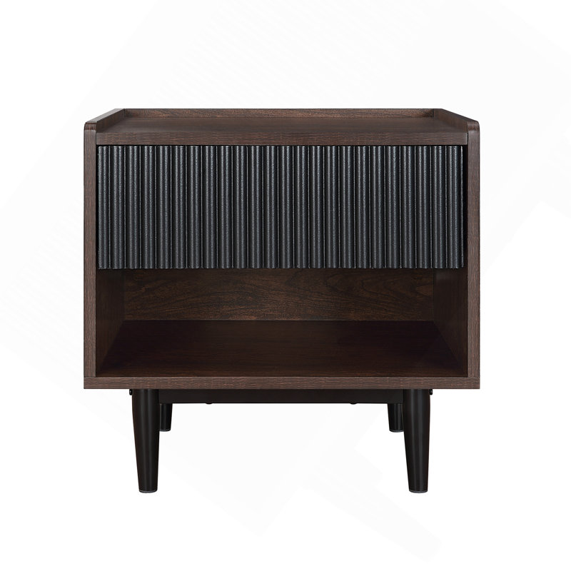 Duane 20" Fluted Nightstand In Black (1-Drawer), Black