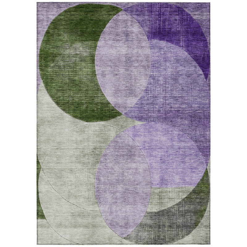 Tapis d'intérieur lavable à motif géométrique lavande mauve et vert 3 pi x 5 pi