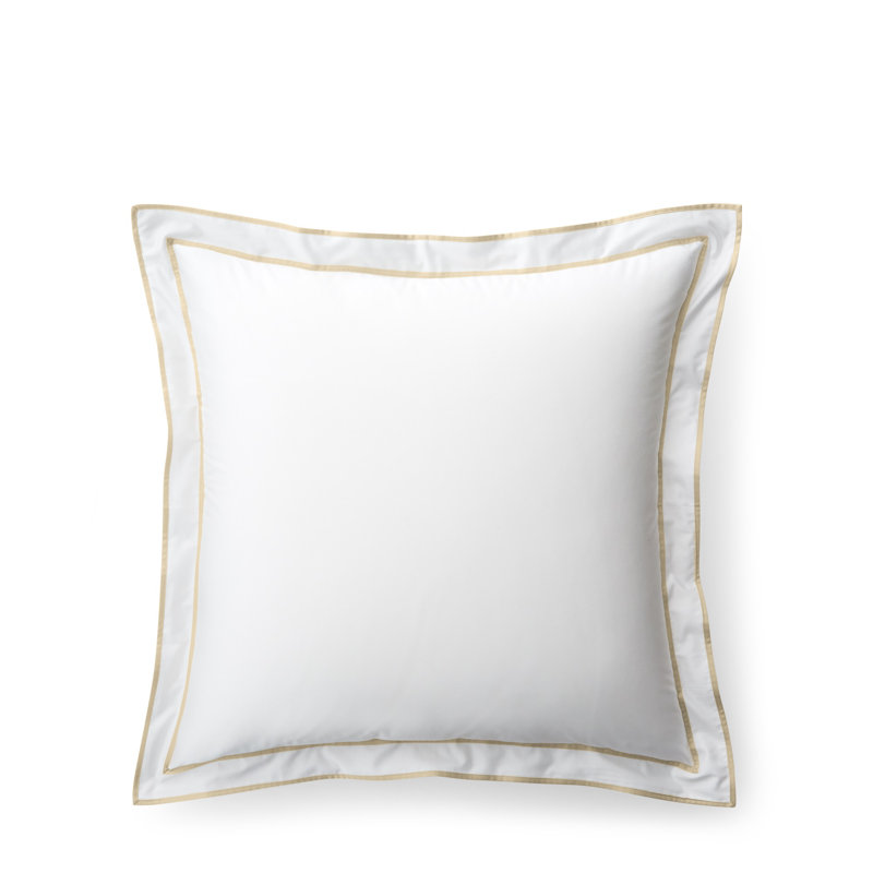 White and Navy Cotton Standard Pillow Sham with Trim