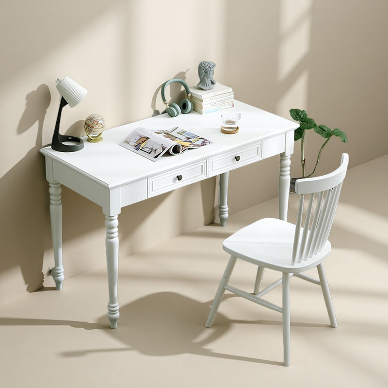 Cylindrical-legged solid wood storage desk