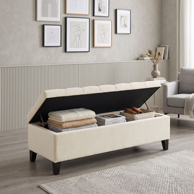 Repose-pieds capitonné avec rangement, Beige