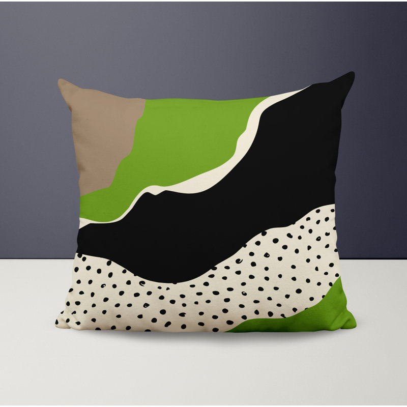 Toni Abstract Outdoor Reversible Throw Pillow, 19" x 19", Chartreuse/Off White/Beige/Black