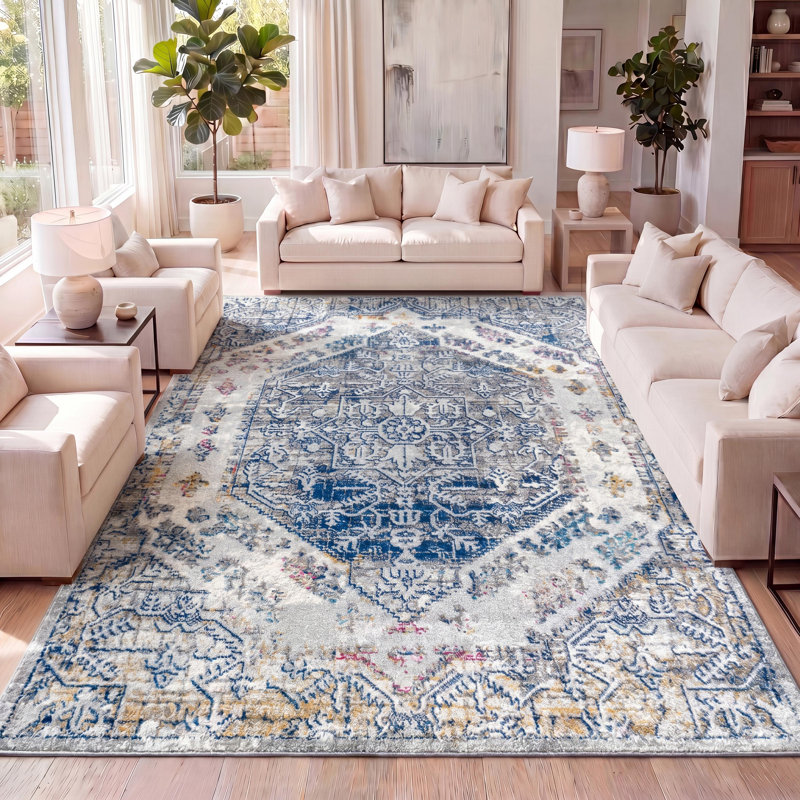 Tapis crème / bleu Latorre, Rectangle 7 pi 9 po x 10 pi