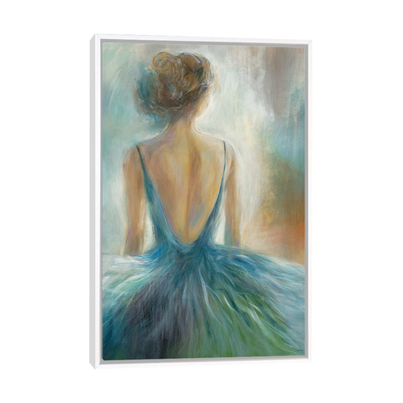 «Lady in Blue» par K. Nari - reproduction d'art, H 26 po x l 18 po x P 1,5 po, Toile blanche encadrée, Pas de tapis