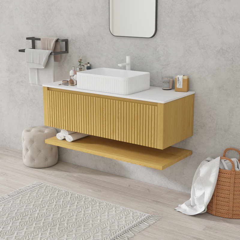 Meuble-lavabo mural 48 po avec comptoir en pierre frittée et lavabo
