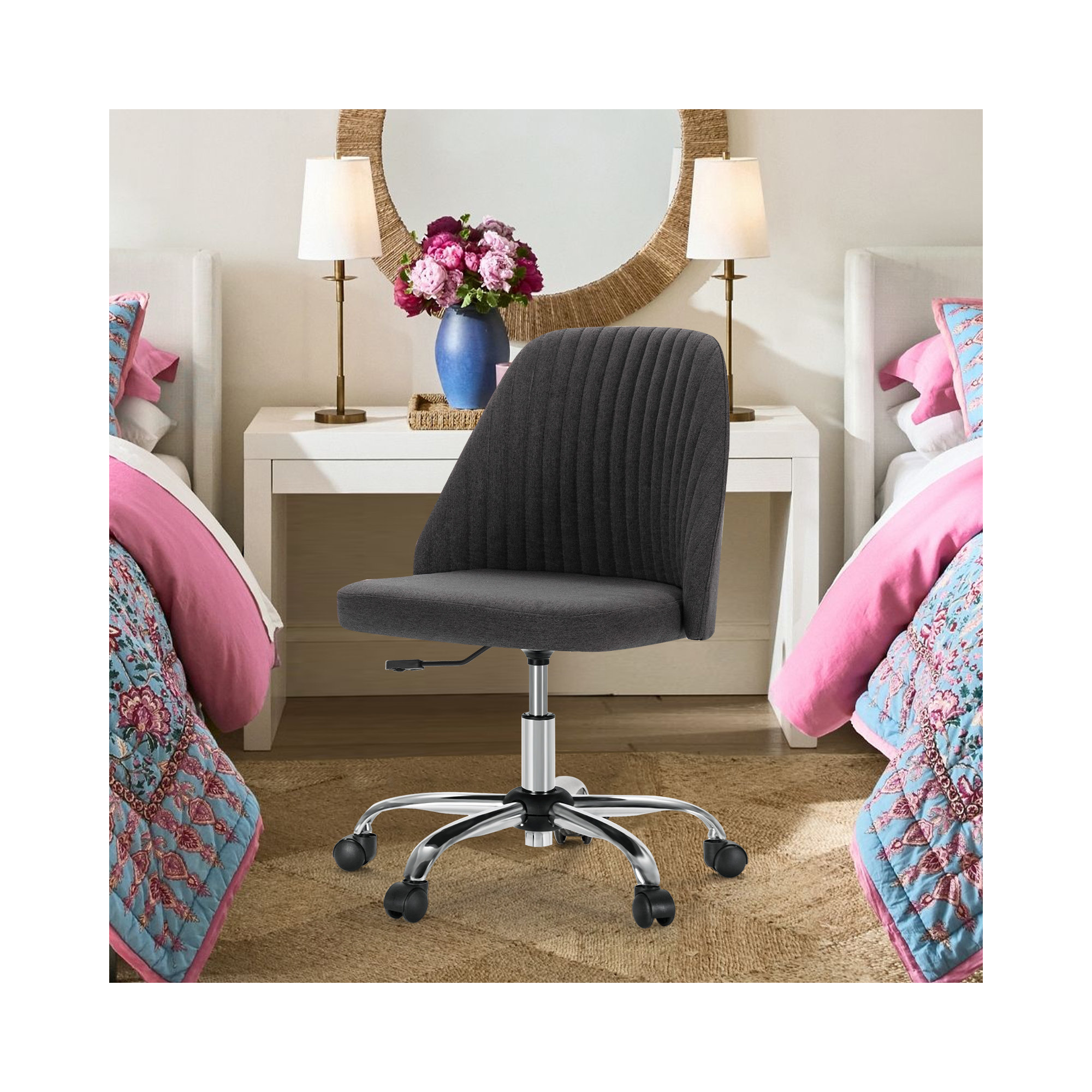 Task Chair Office Desk Chair Make Up Chair With Wheels(Set Of 2), Dark Gray
