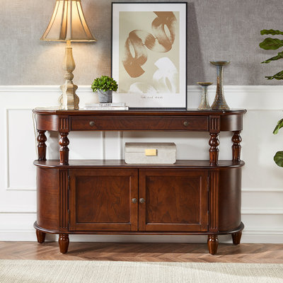 47.24" Brown Half Moon Solid Wood Console Table
