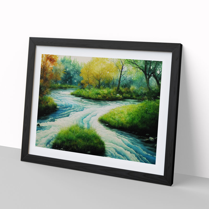 Illuminating Stream - Single Picture Frame Print, Black, 46cm H x 64cm W x 2cm D