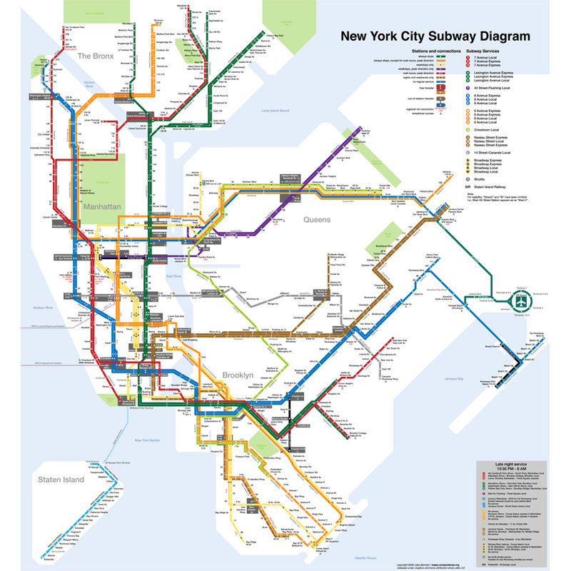 Schéma du métro de New York, H 22 po x l 20 po