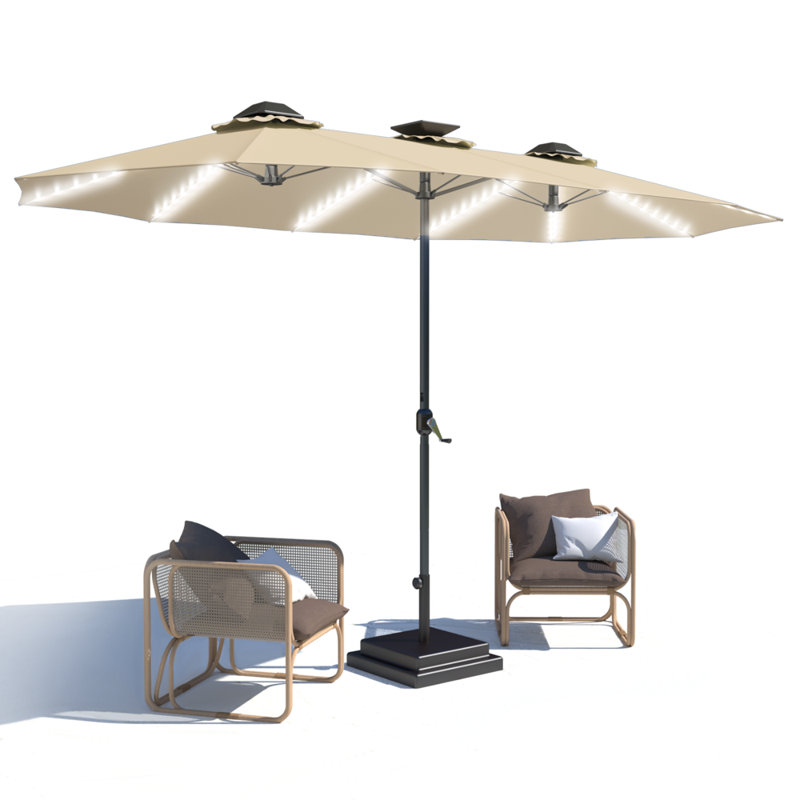Grand parasol double 15 pi avec lumières solaires, Tanné