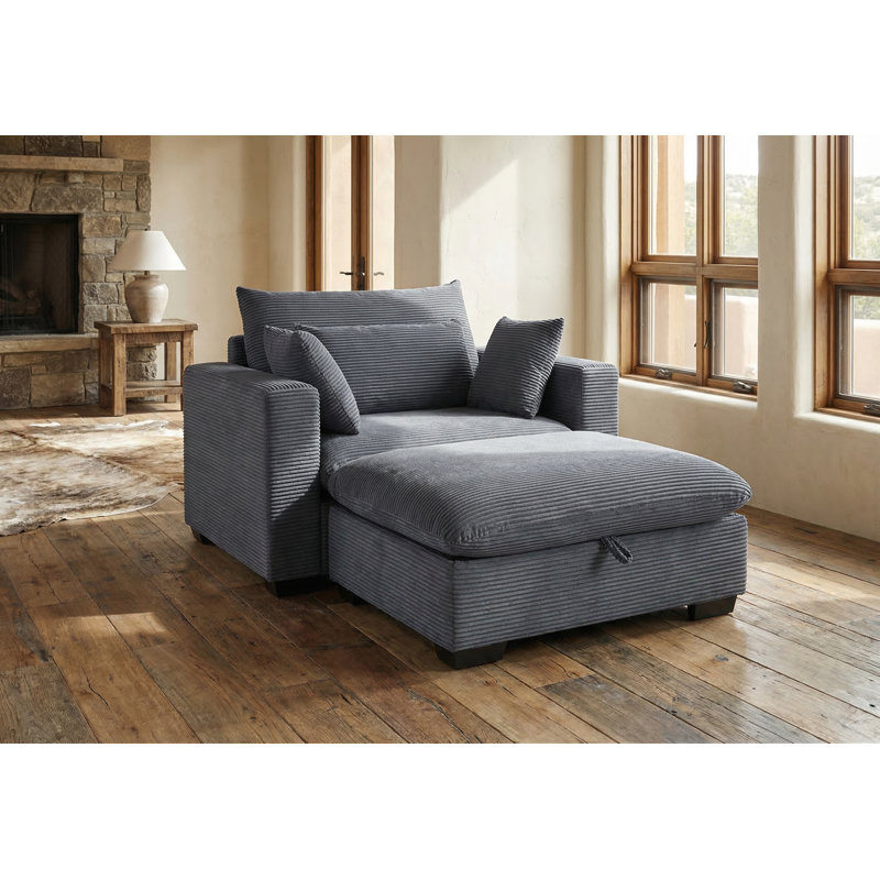 Canapé modulaire avec repose-pieds Corduroy, Gris clair