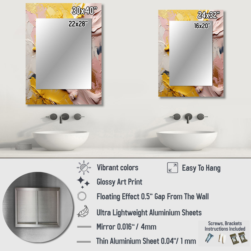 Celebrating Destiny Abstract Gold Pink Painting - Abstract Painting Unique Wall Mirror Decor, Modern Large Mirror, Printed Metal Art