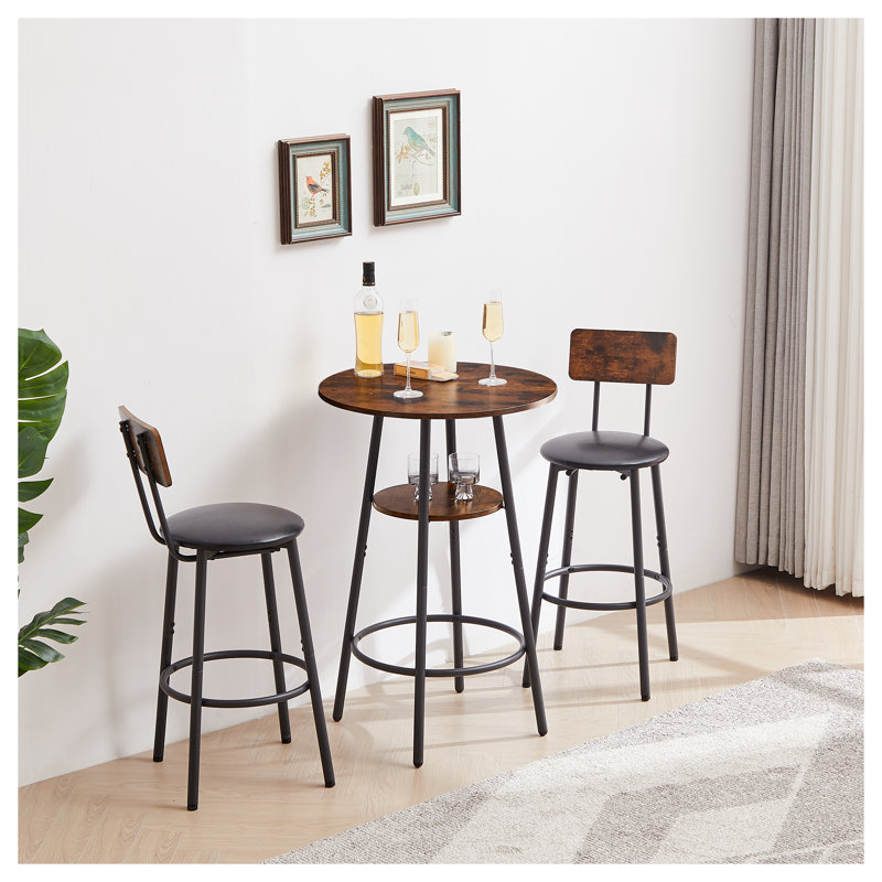 Tabouret de bar rembourré brun rustique avec dossier et tablette - Tabouret de bar à hauteur de comptoir de cuisine pour petits espaces