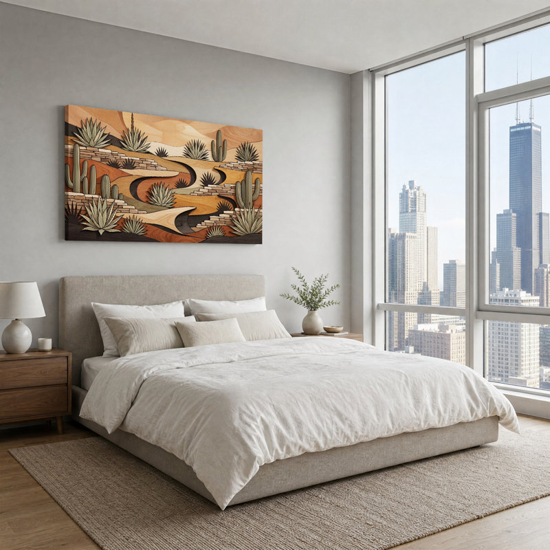 Art sur toile, paysage de cactus du désert et agave, L 46 po x H 24 po