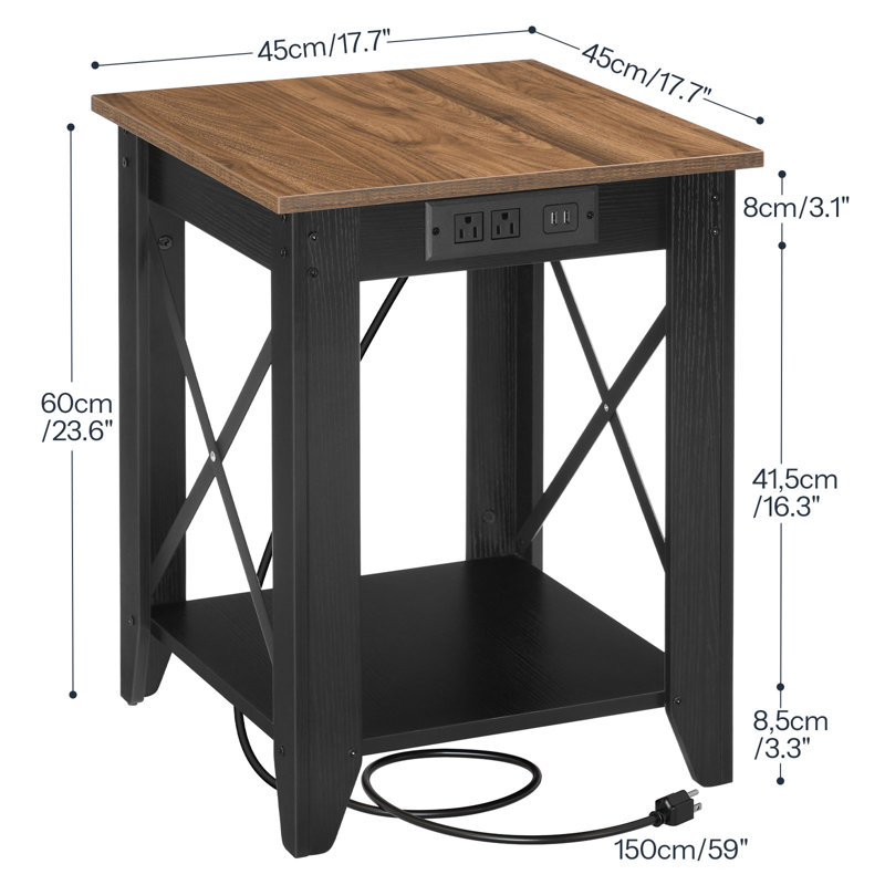 Table de bout 23,6 po avec prises intégrées Alonso, Plateau chêne brun / base noire