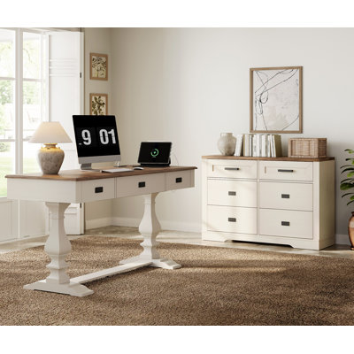 Collection Rustic Modern Office: bureau électrique de 60 pouces avec commode de ferme à 6 tiroirs assortie pour un espace de travail coordonné