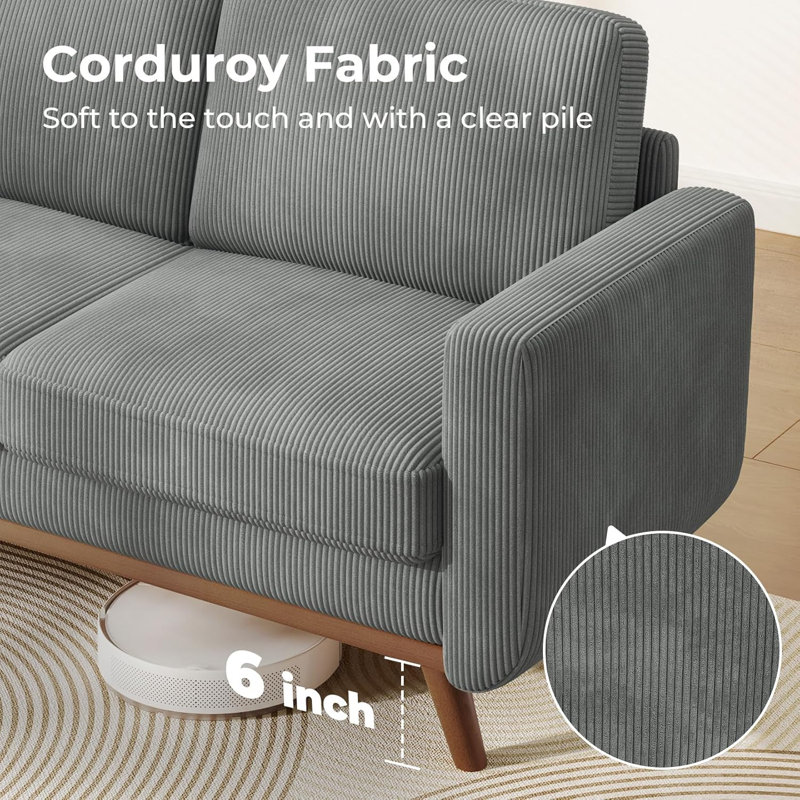 68'' Dark Gray Corduroy Loveseat Sofa with Walnut Legs