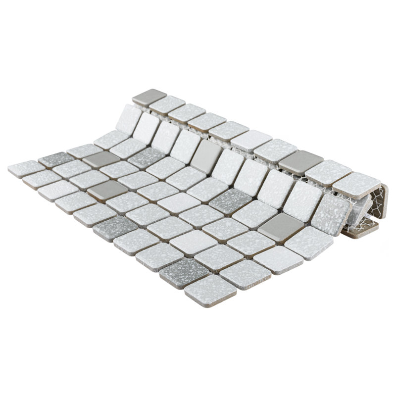 Crystalline Square 1.1" x 1.1" Porcelain Grid Mosaic Wall & Floor Tile, Gray/White