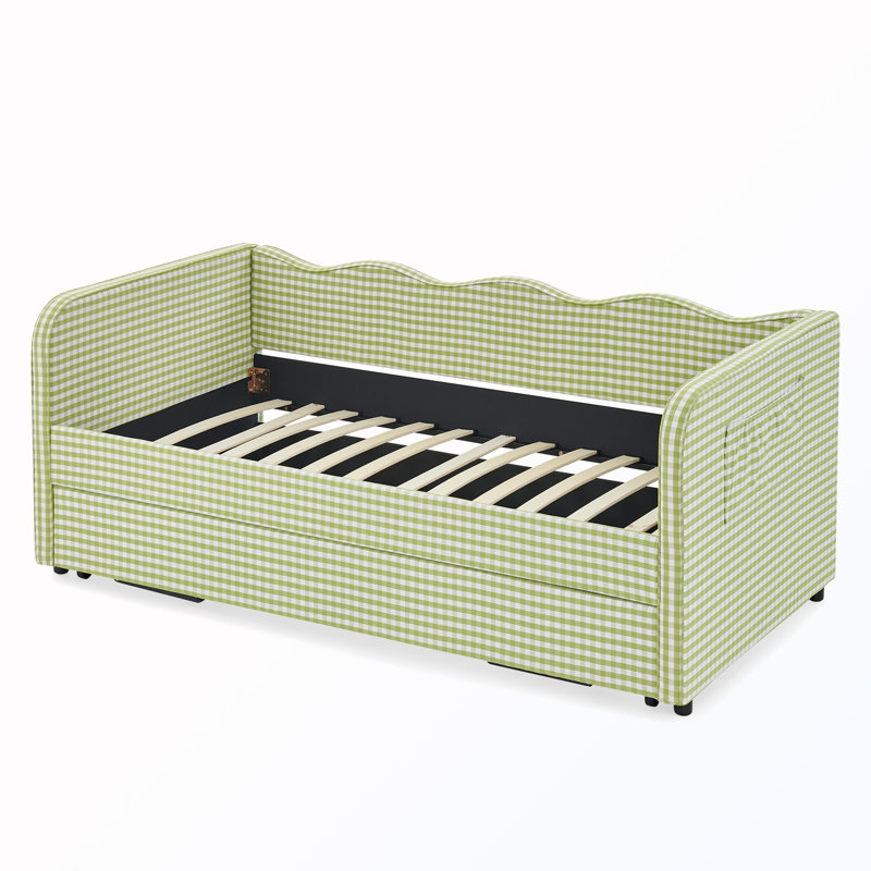 Twin‑Size Upholstered Daybed With Pull‑Out Trundle & Side Pockets, Twin, Green
