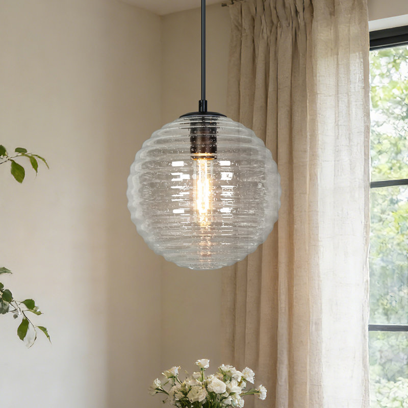 1-Light Single Globe Pendant With Seeded Glass